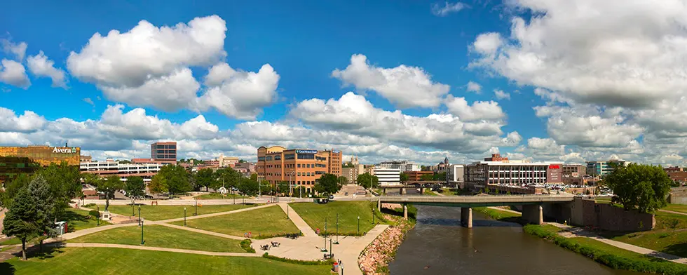 A view of the city from across the river.